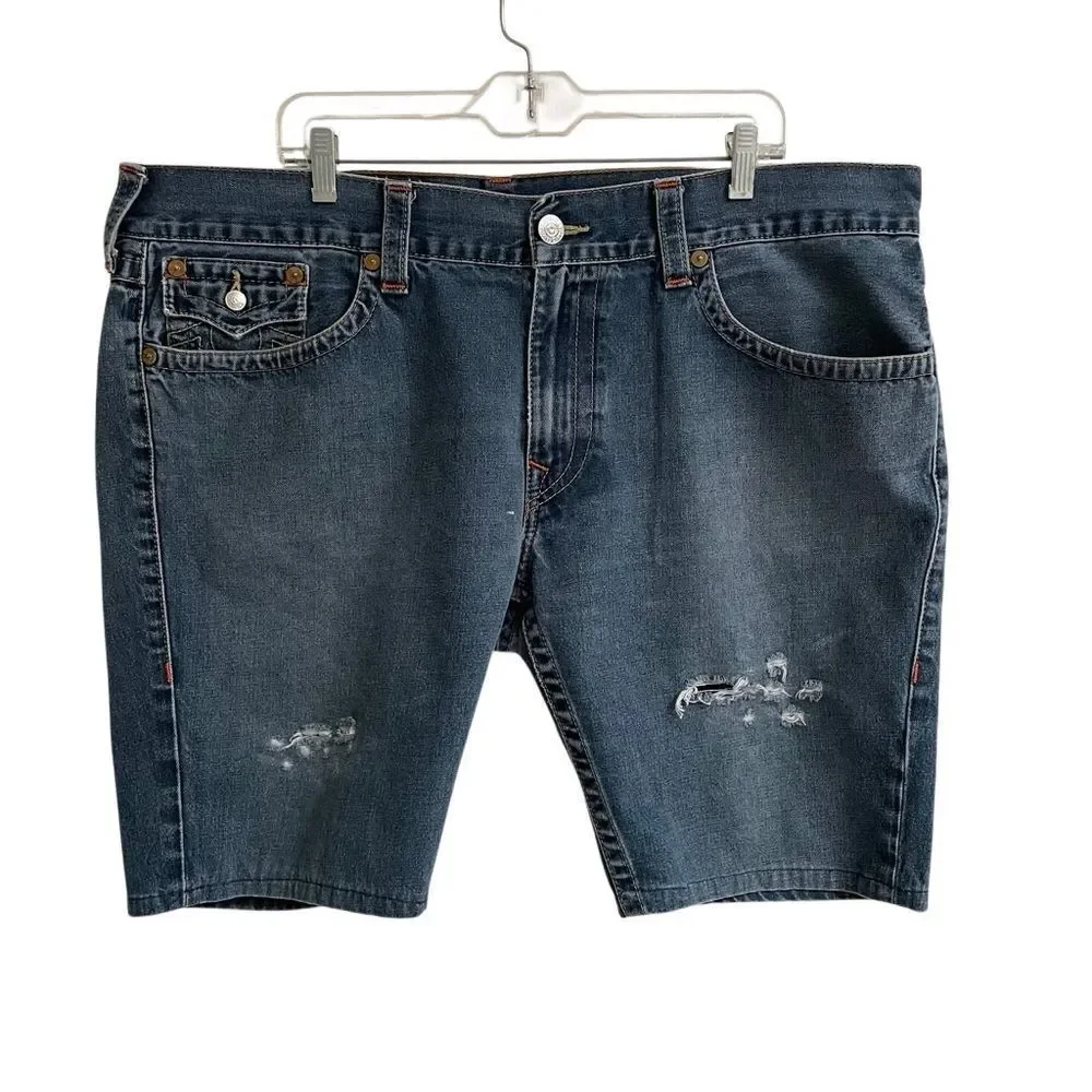 True Religion Skinny Old Multi Distressed Denim Jean Shorts Size‎ 42